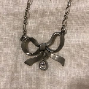 Jewel Kade Silver Bow Necklace with Crystal Dangle